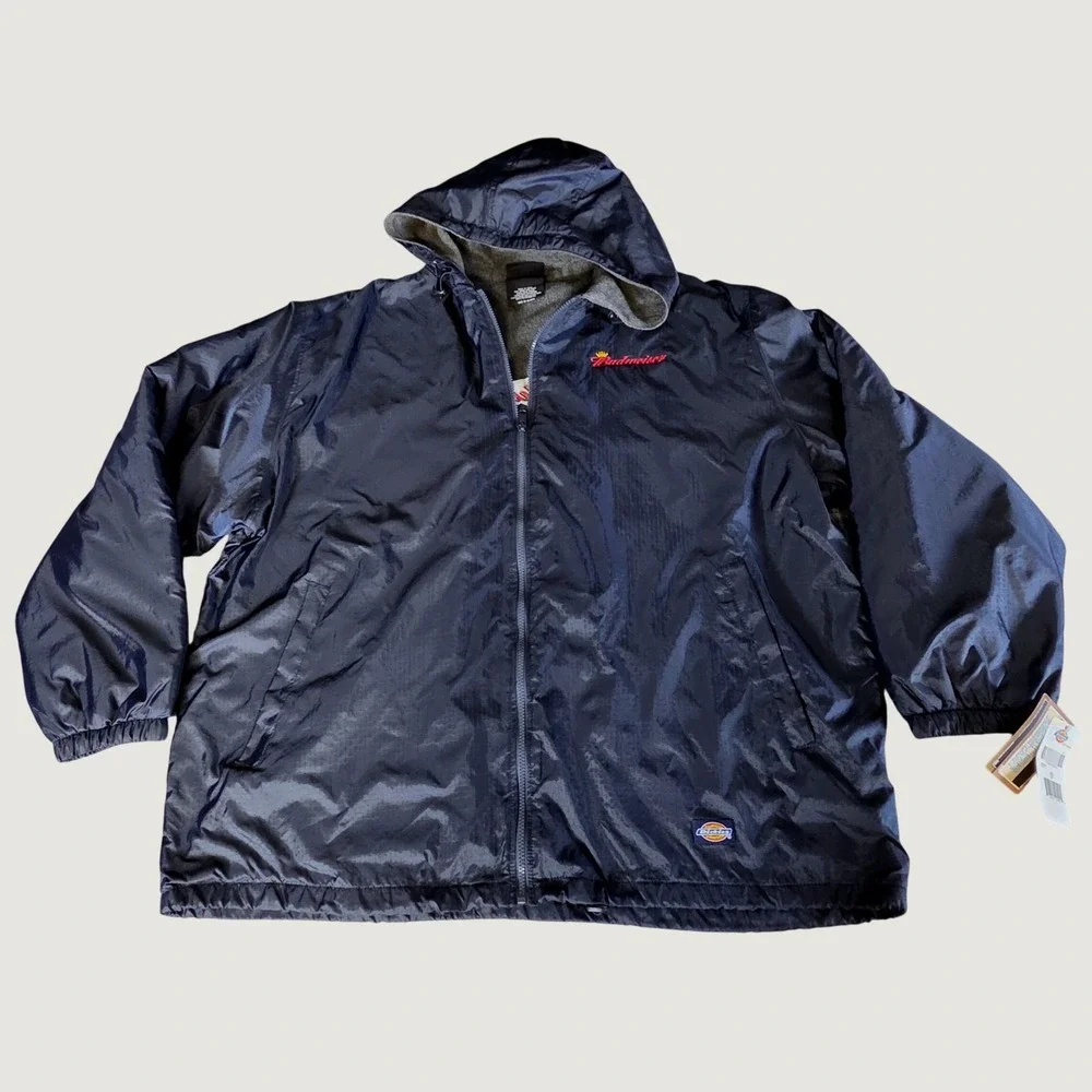 Dickies Budweiser Jacket Mens 2XL Navy Fleece Lined Hooded Beer Workwear NWT
